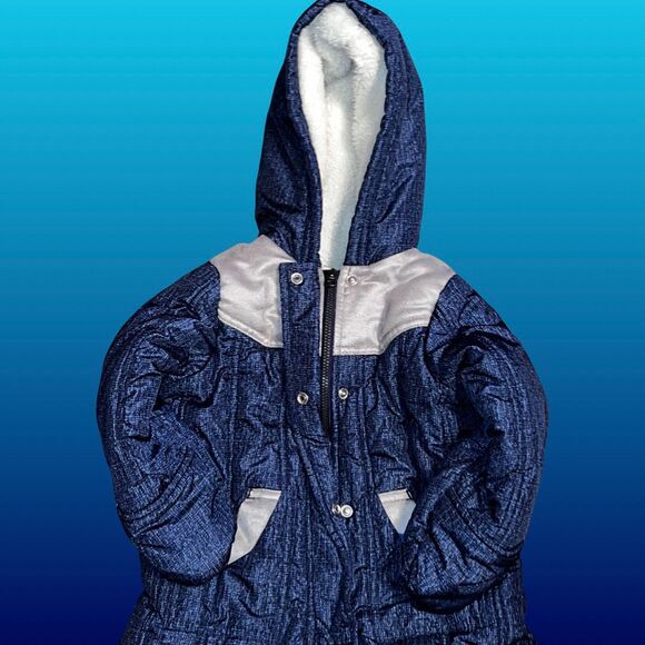 First impressions Blue Baby Sherpa Lined Hooded Snowsuit 12 Months - Picture 2 of 5